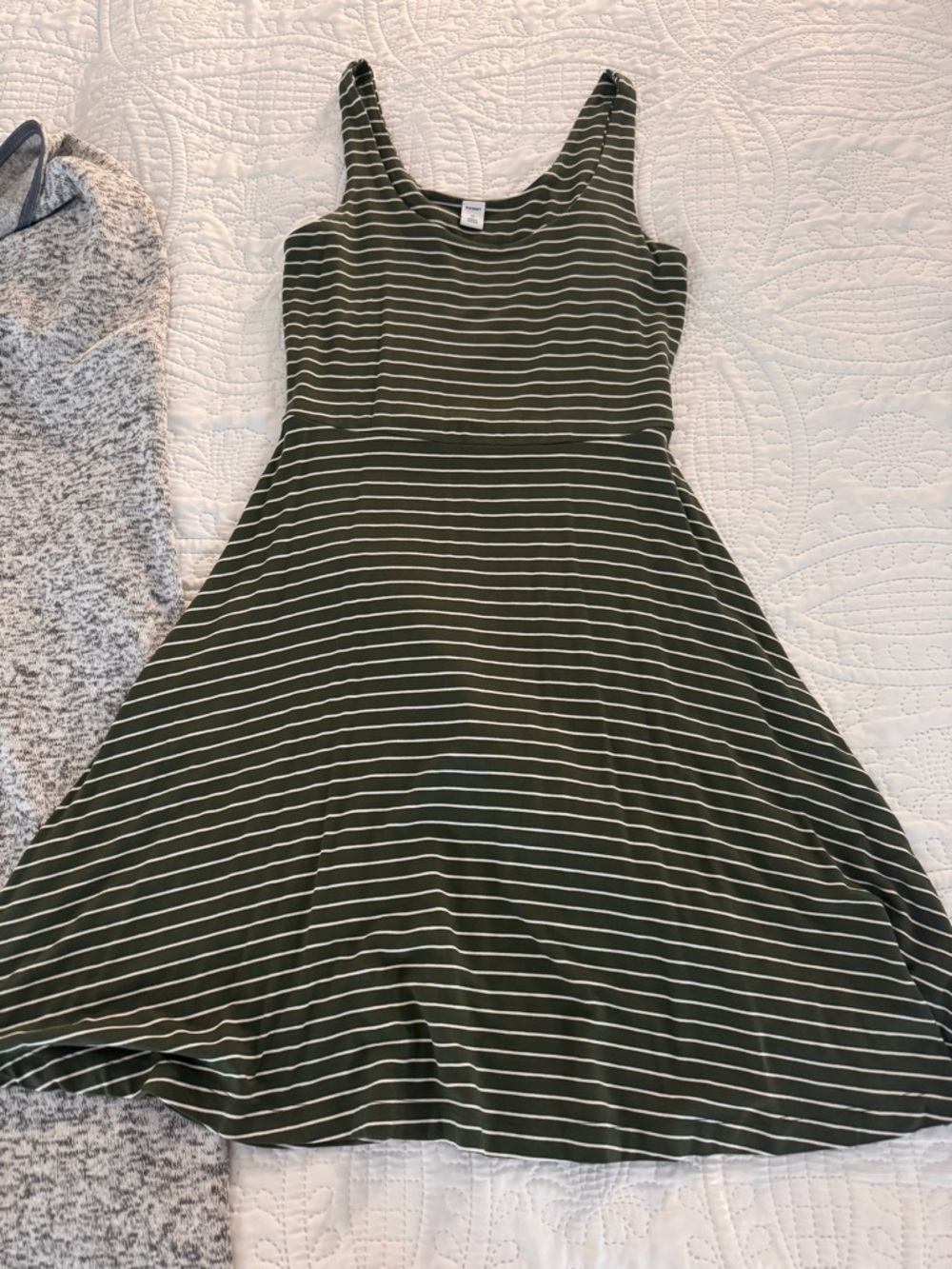 Old Navy Sleeveless Olive Green Striped Fit & Flare Dress